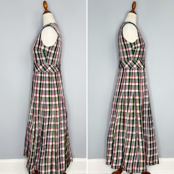 NWT BURBERRY Aria Achni Pleat Detail Check Midi Dress Size 38 US 4 - Picture 5 of 16